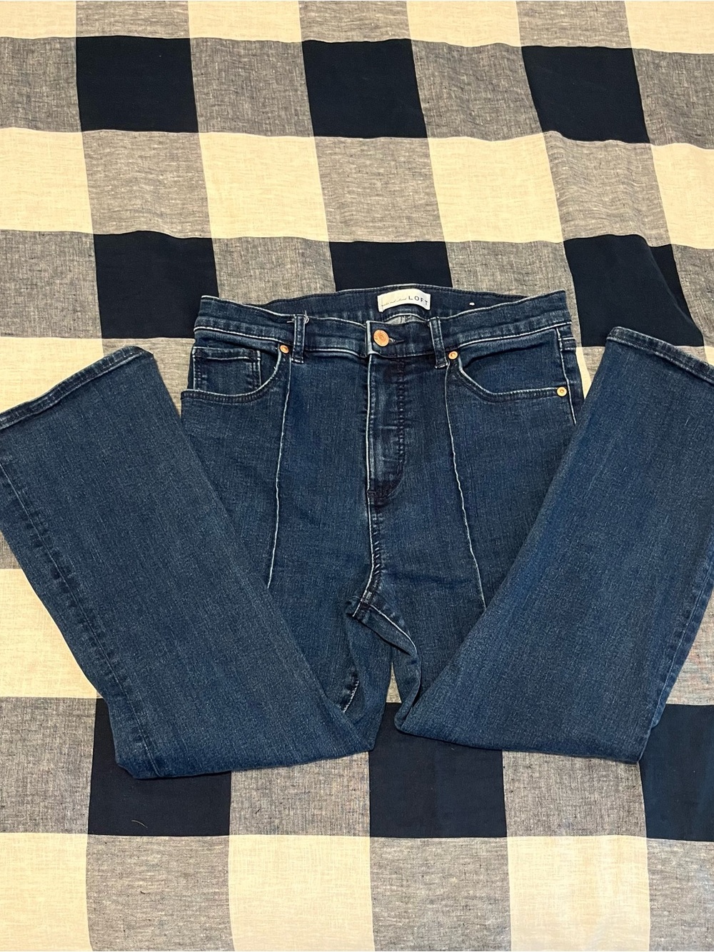 LOFT Dark Blue Cropped Jeans with Copper Button